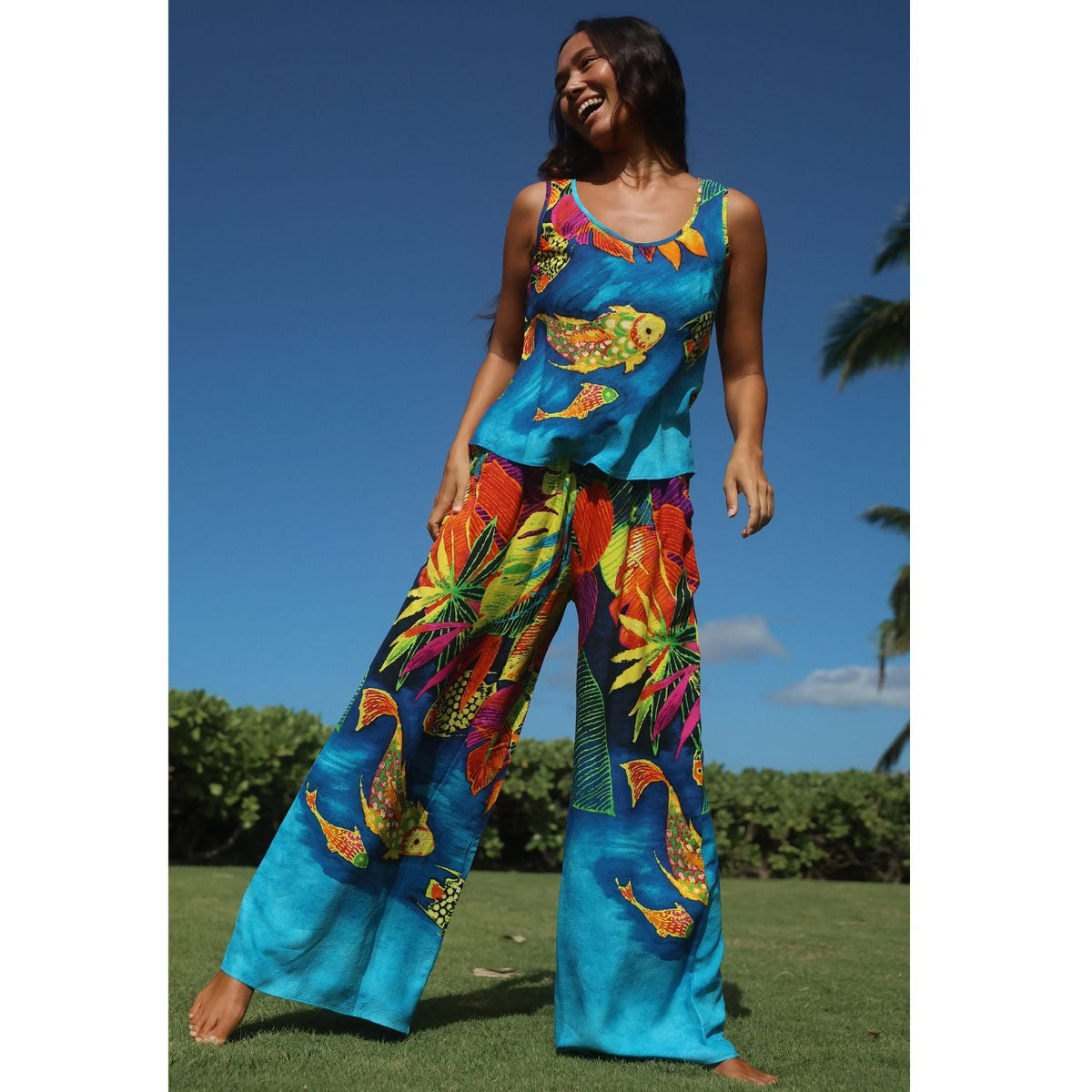 Long Wide Leg Pants - Montego Bay